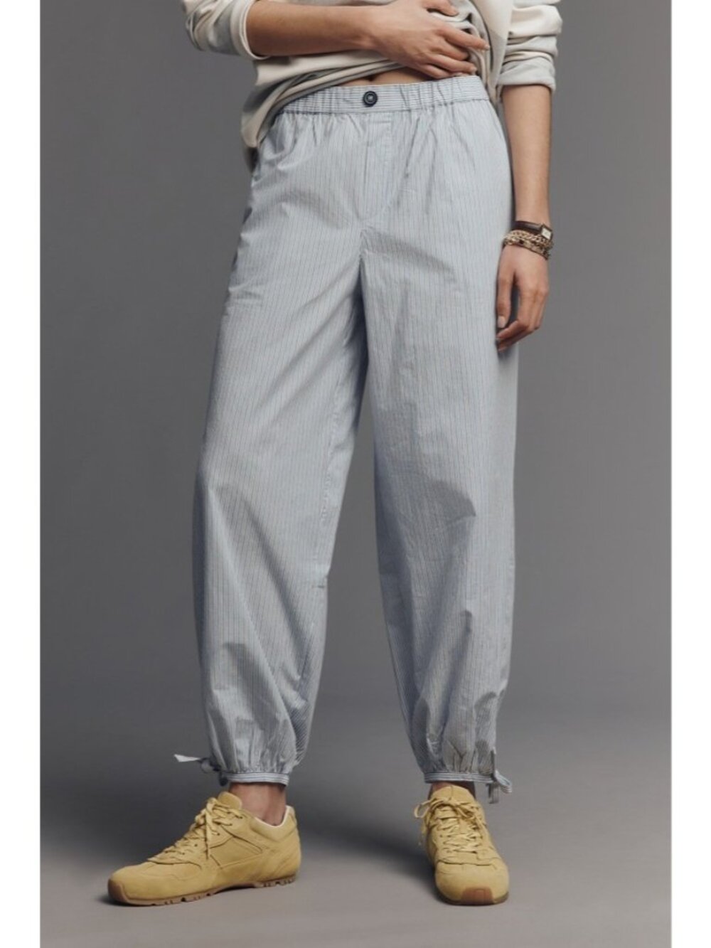 Maeve Cotton Balloon Pants Blue White Stripe L